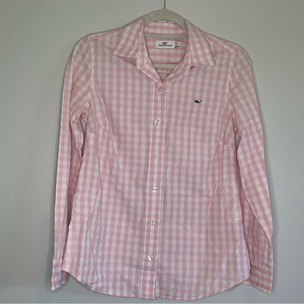Vineyard Vines Pink and White Gingham Shirt